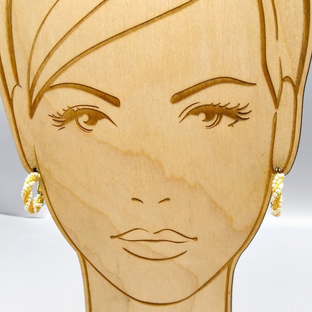 Vintage Basic Hoop Earrings, Minimalist Pearl and Gold Tone Rope Twists